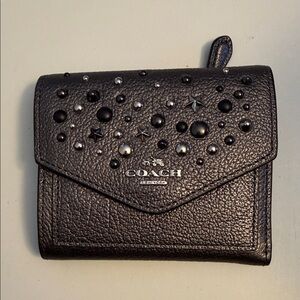 Coach Metallic Graphite Star Studded Small Leather Wallet
